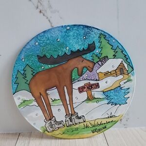 Up Above Pottery Wall Art Plate Moose in Boots Up North Cabin Winter Lodge Decor